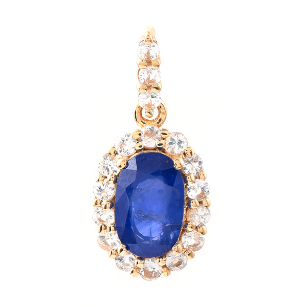 1.75 Ct Oval Mixed Cut Natural Sapphire 14K Gold Pendant