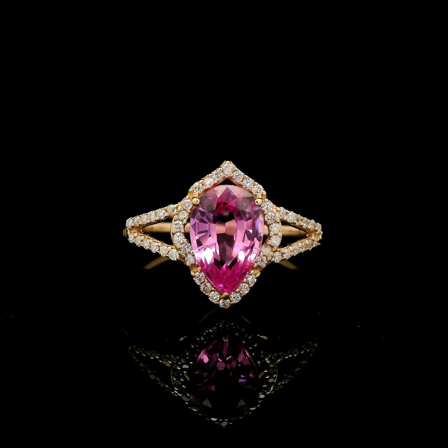 1.93 Ct Pear Mixed Cut Lab Grown Pink Sapphire 14K Gold Ring