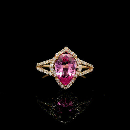 1.93 Ct Pear Mixed Cut Lab Grown Pink Sapphire 14K Gold Ring