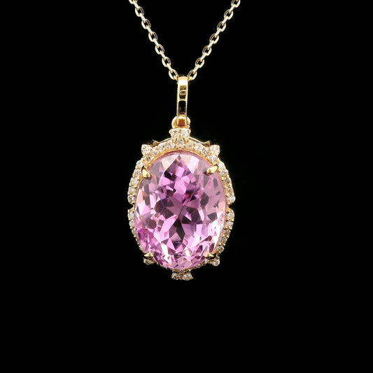 8.16 Ct Oval Kunzite 14K Gold Pendant