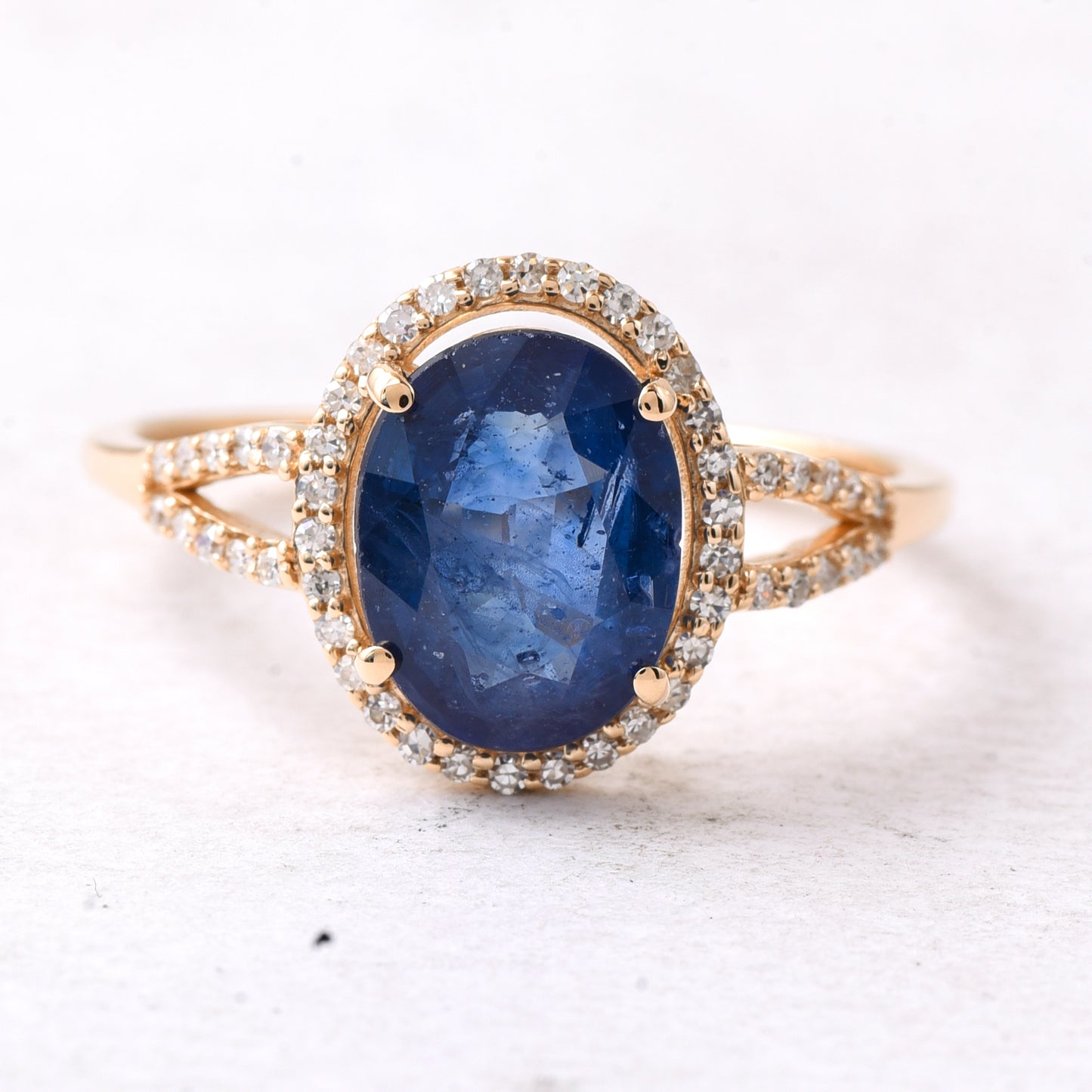 2.49 Ct Oval Mixed Cut Natural Sapphire 14K Gold Ring