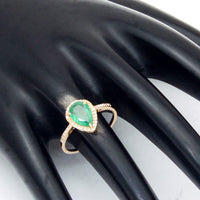 1.35 Ct Pear Mixed Cut Natural Emerald 14K Gold Ring