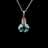 3.18 Ct Oval Blue Topaz, White Zircon 925 Sterling Silver Pendant