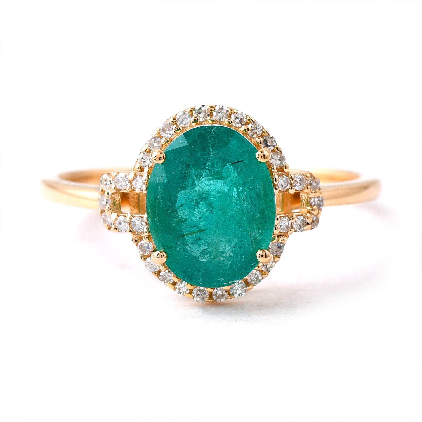 1.84 Ct Oval Mixed Cut Natural Emerald 14K Gold Ring