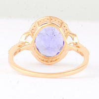 3.27 Ct Oval Mixed Cut Natural Tanzanite 14K Gold Ring