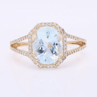 2.53 Ct Oval Mixed Cut Natural Aquamarine 14K Gold Ring