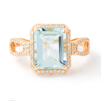 3.14 Ct Octagon Step Cut Natural Aquamarine 14K Gold Ring