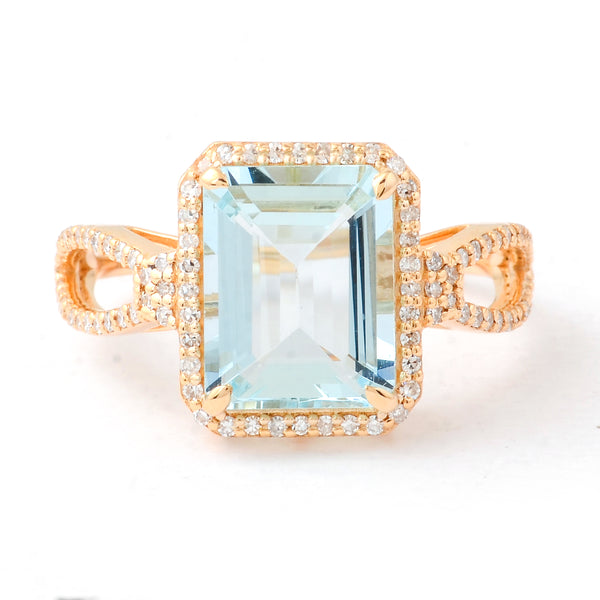 3.14 Ct Octagon Step Cut Natural Aquamarine 14K Gold Ring