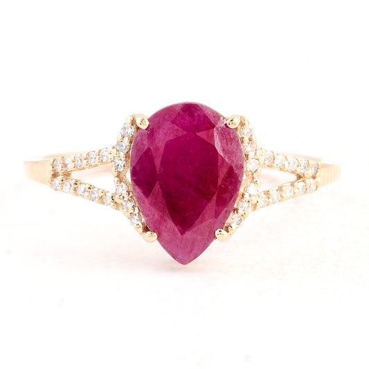 1.84 Ct Pear Mixed Cut Natural Corundum Ruby 14K Gold Ring