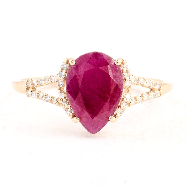1.84 Ct Pear Mixed Cut Natural Corundum Ruby 14K Gold Ring