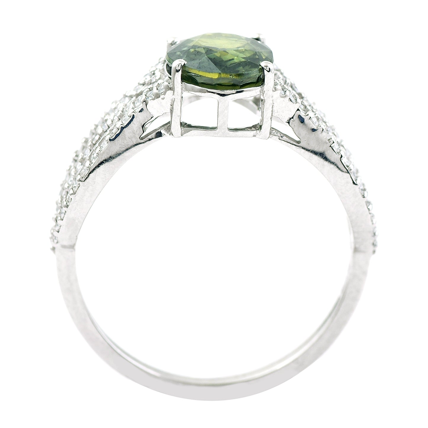2.29 Ct Oval Mixed Cut Natural Green Sapphire 950 Platinum Ring