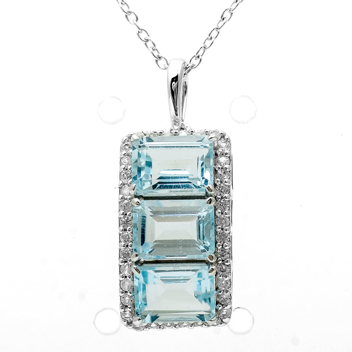 4.62 Ct Octagon Blue Topaz, White Zircon 925 Sterling Silver Pendant
