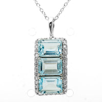 4.62 Ct Octagon Blue Topaz, White Zircon 925 Sterling Silver Pendant