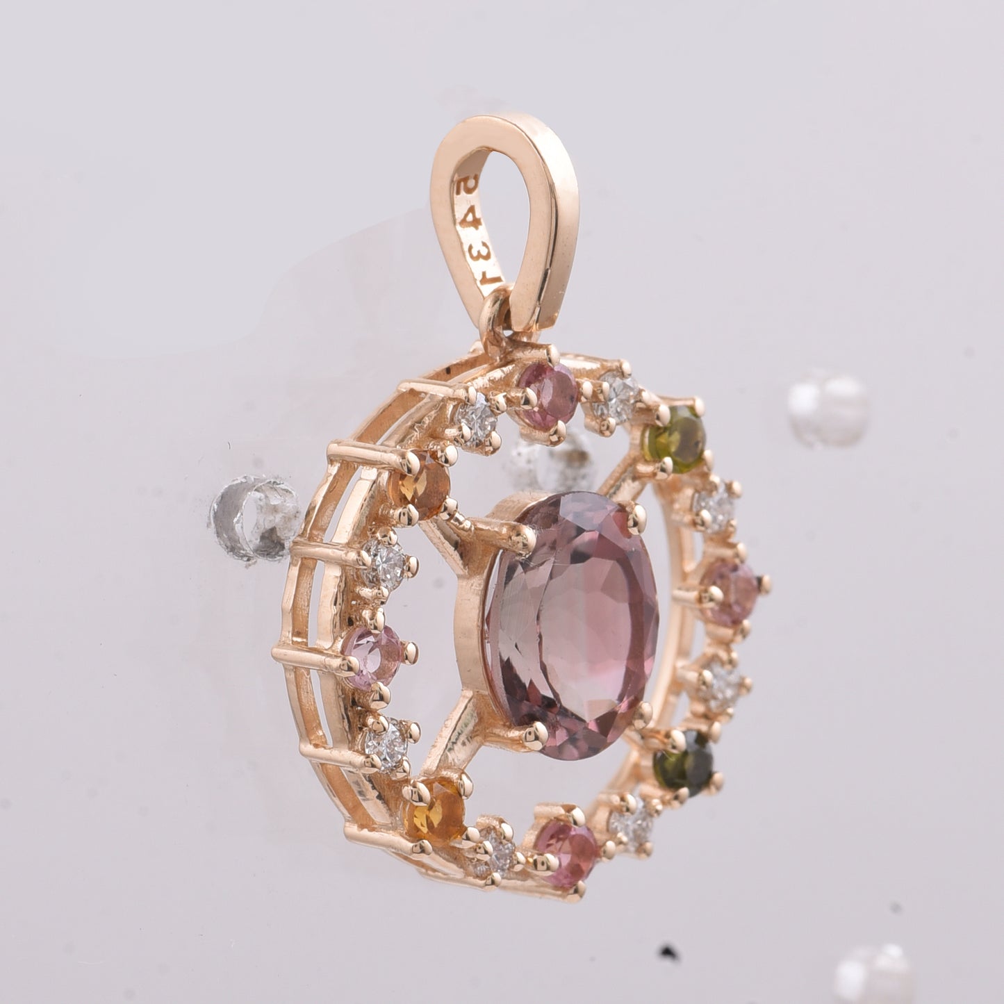 1.96 Ct Oval, Round Natural Multi-Coloured Tourmaline 14K Gold Pendant
