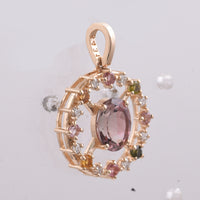 1.96 Ct Oval, Round Natural Multi-Coloured Tourmaline 14K Gold Pendant