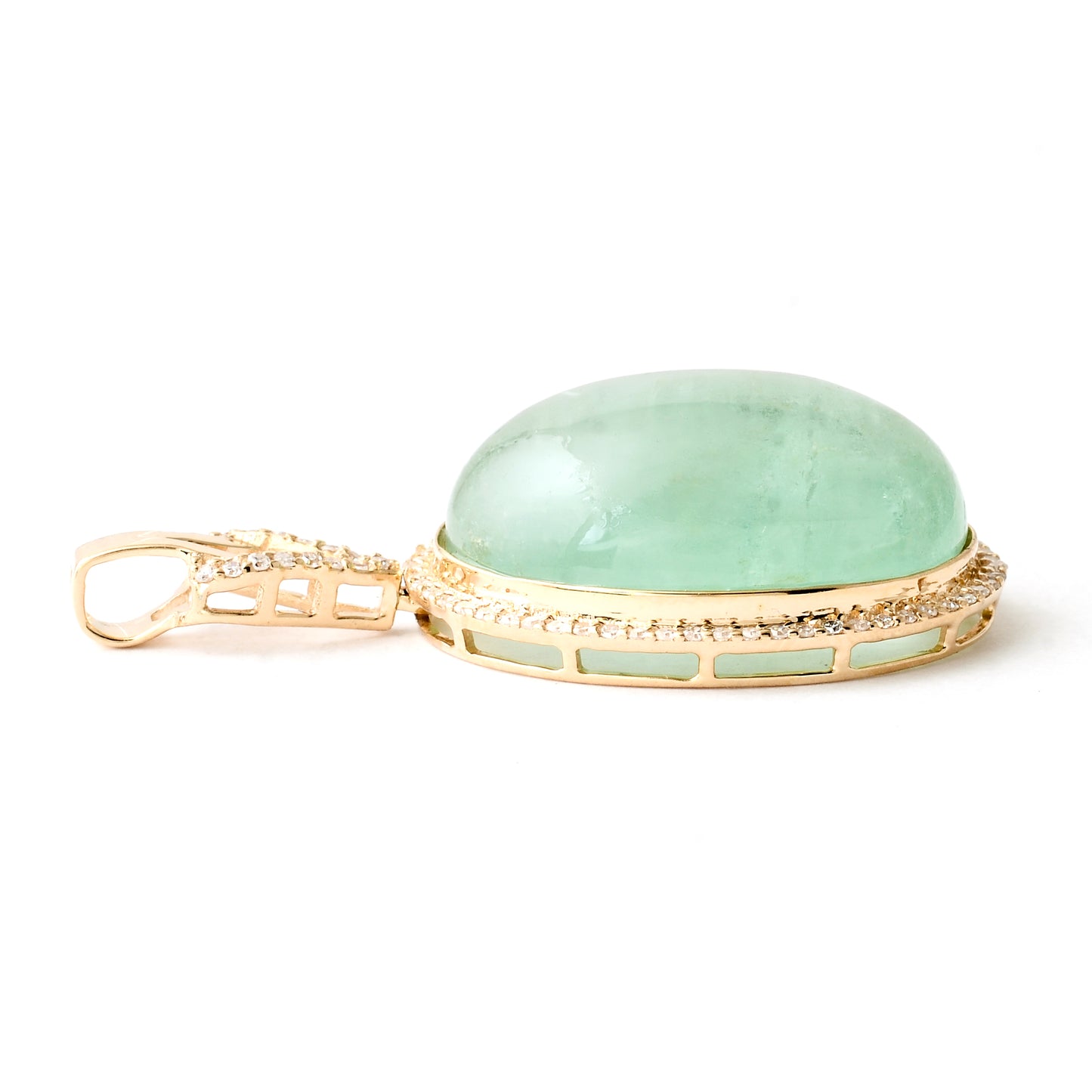 18.94 Ct Oval Cabochon Natural Beryl Emerald 14K Gold Pendant