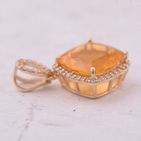 2.85 Ct Cushion Mixed Cut Natural Fire Opal 14K Gold Pendant