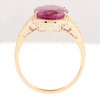 6.20 Ct Oval Mixed Cut Natural Corundum Ruby 14K Gold Ring