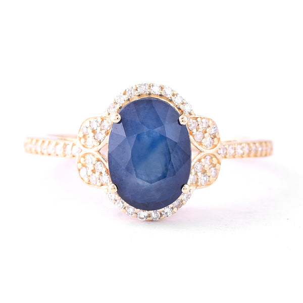 3.03 Ct Oval Mixed Cut Natural Sapphire 14K Gold Ring