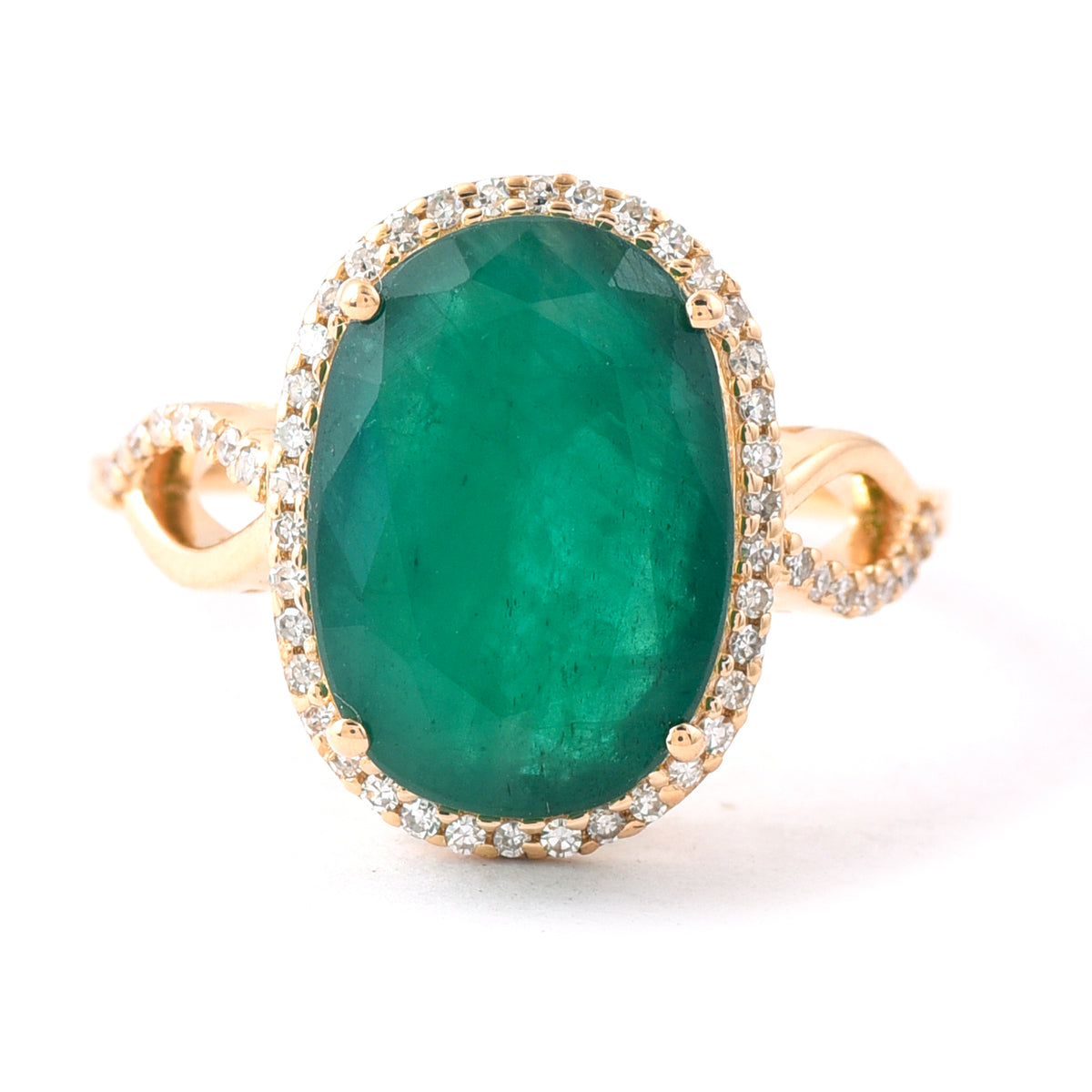4.62 Ct Oval Mixed Cut Natural Emerald 14K Gold Ring