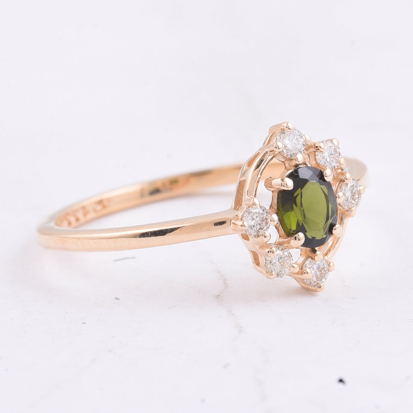 0.44 Ct Oval Natural Green Tourmaline 14K Gold Ring
