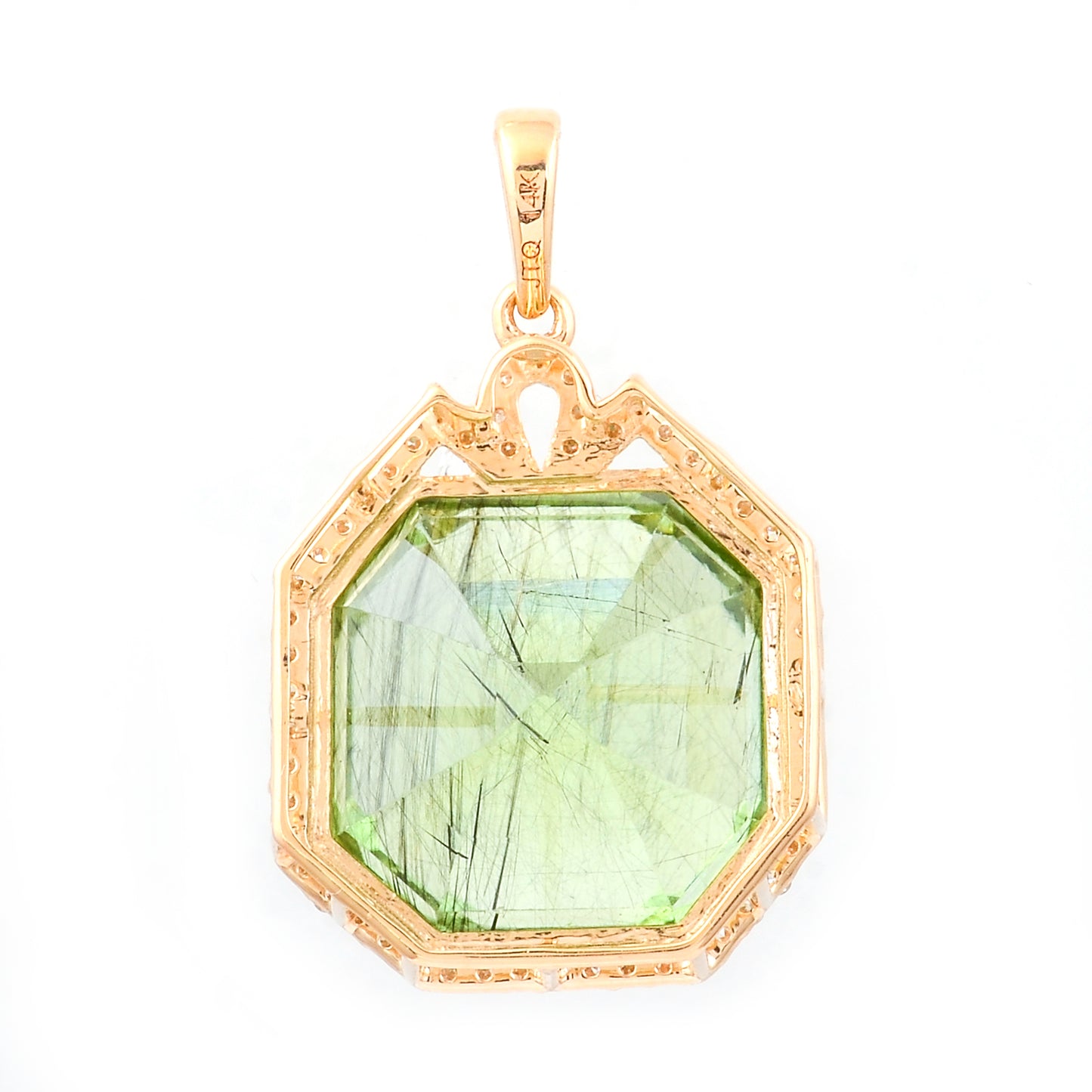 13.74 Ct Octagon Step Cut Natural Peridot 14K Gold Pendant