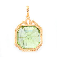 13.74 Ct Octagon Step Cut Natural Peridot 14K Gold Pendant