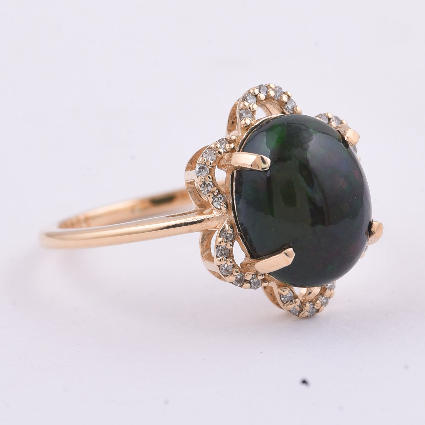 2.62 Ct Oval Cabochon Cut Natural Black Opal 14K Gold Ring