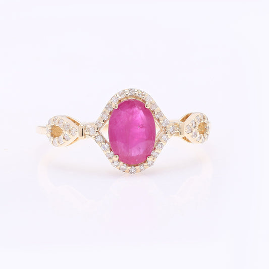 1.03 Ct Oval Mixed Cut Natural Ruby 14K Gold Ring