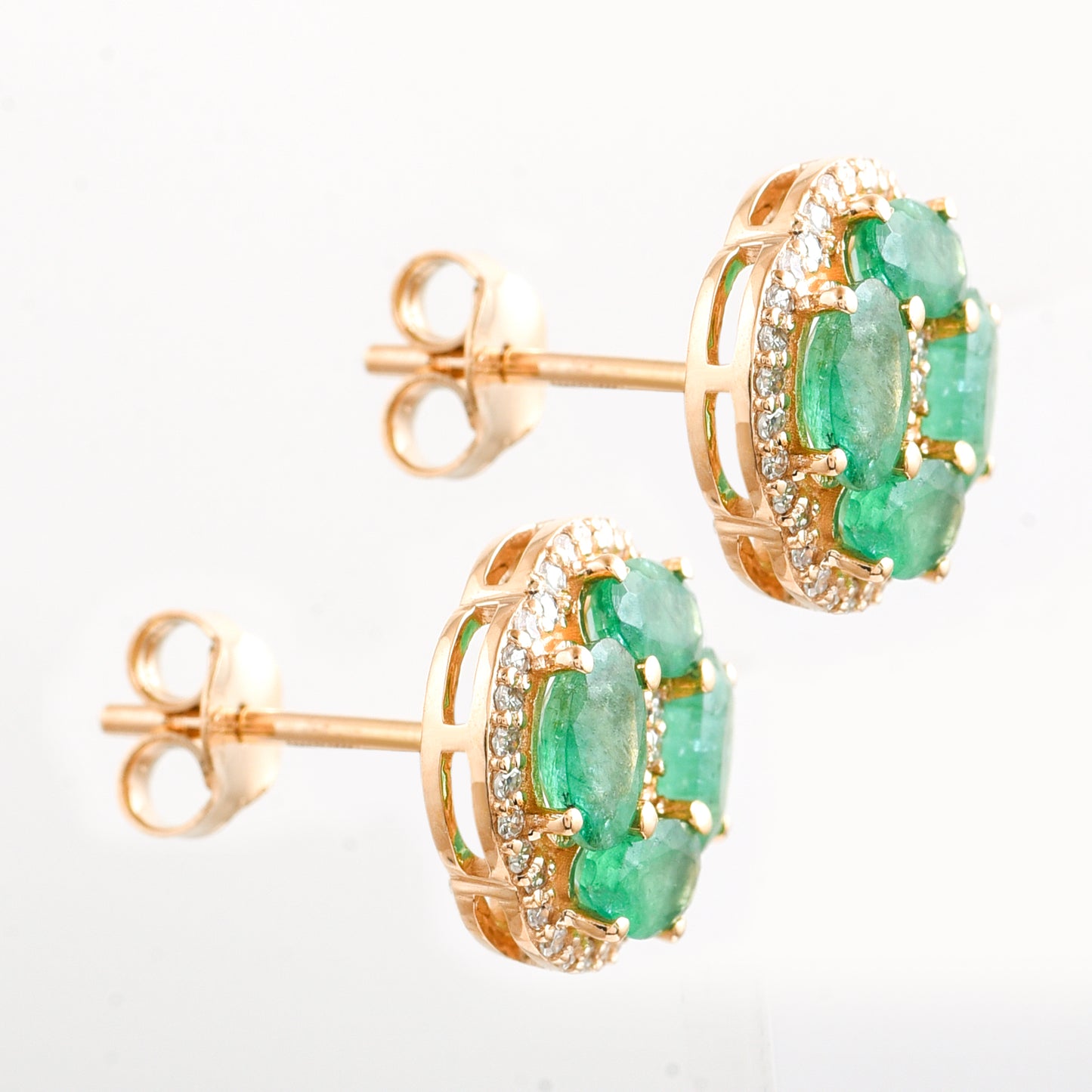 2.22 Ct Oval Mixed Cut Natural Emerald 14K Gold Earrings