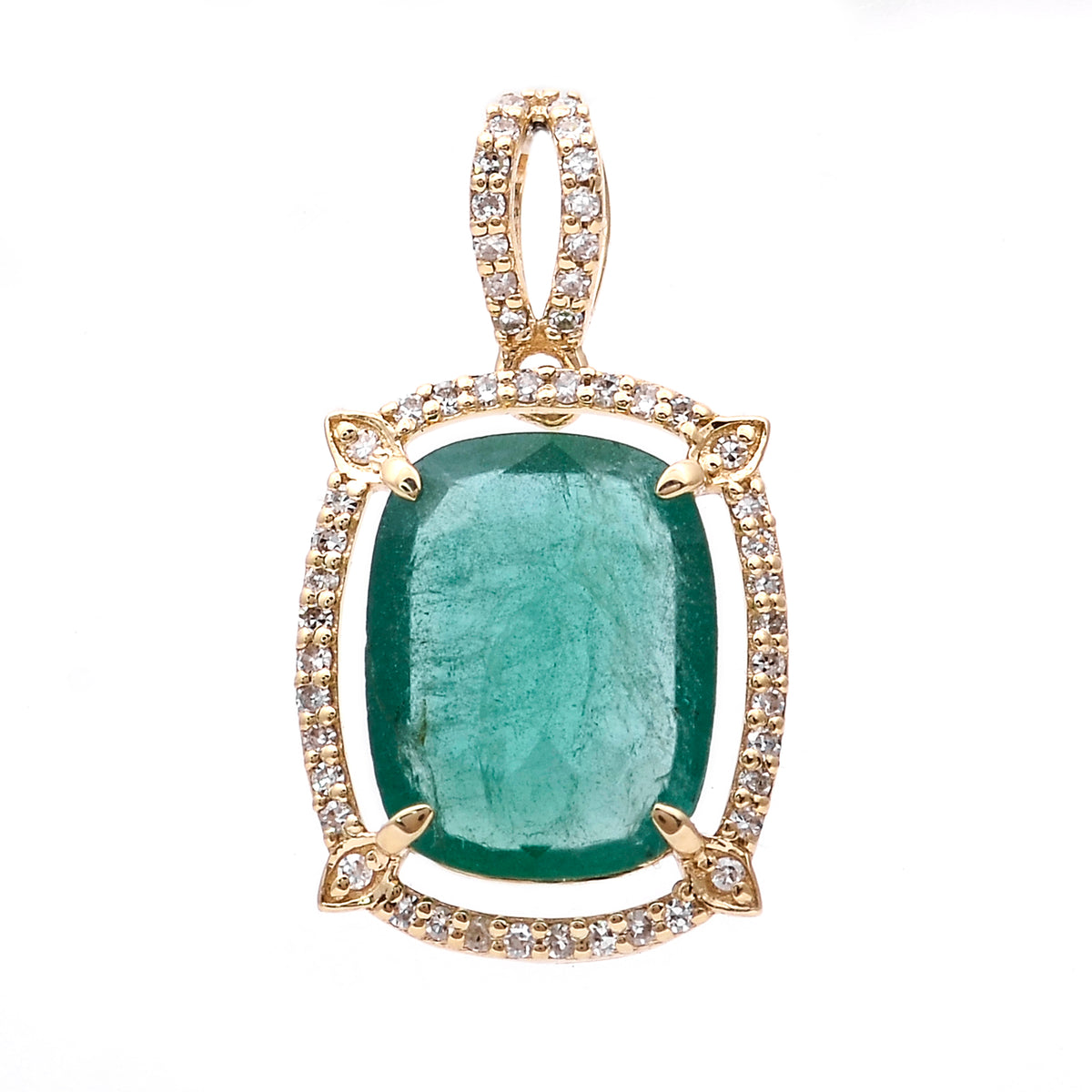 2.93 Ct Cushion Natural Emerald 14K Gold Pendant