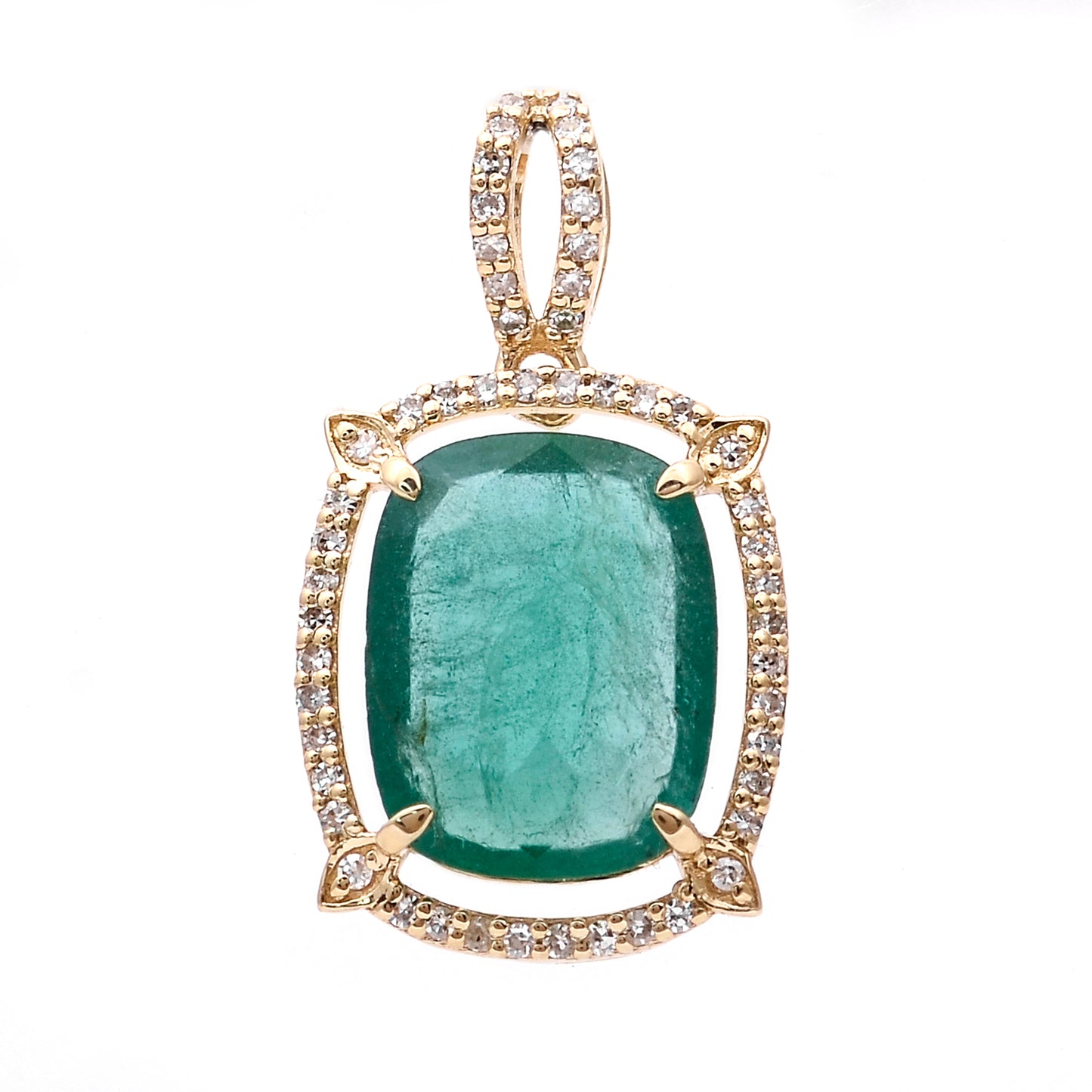 2.93 Ct Cushion Natural Emerald 14K Gold Pendant
