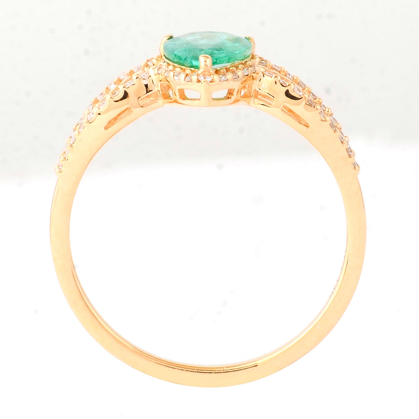0.79 Ct Pear Mixed Cut Natural Emerald 14K Gold Ring