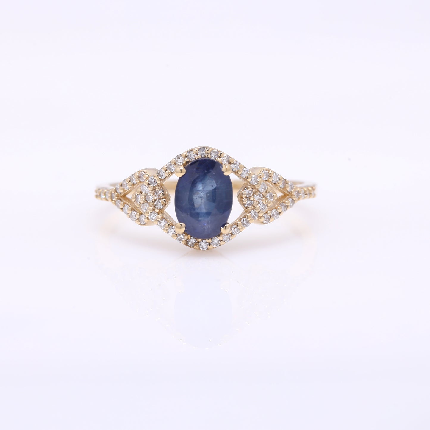 1.31 Ct Oval Mixed Cut Natural Sapphire 14K Gold Ring