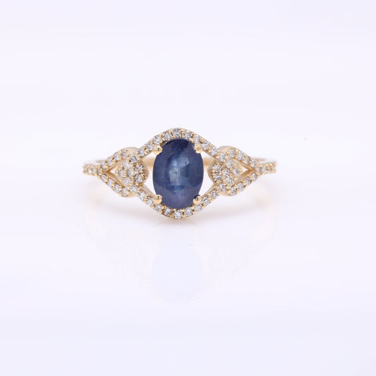 1.31 Ct Oval Mixed Cut Natural Sapphire 14K Gold Ring