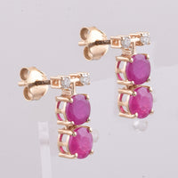 2.47 Ct Round Natural Ruby 14K Gold Earrings