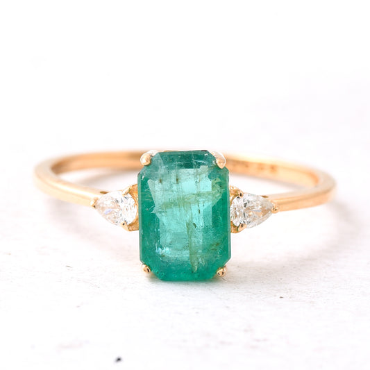 1.37 Ct Octagon Step Cut Natural Emerald 14K Gold Ring