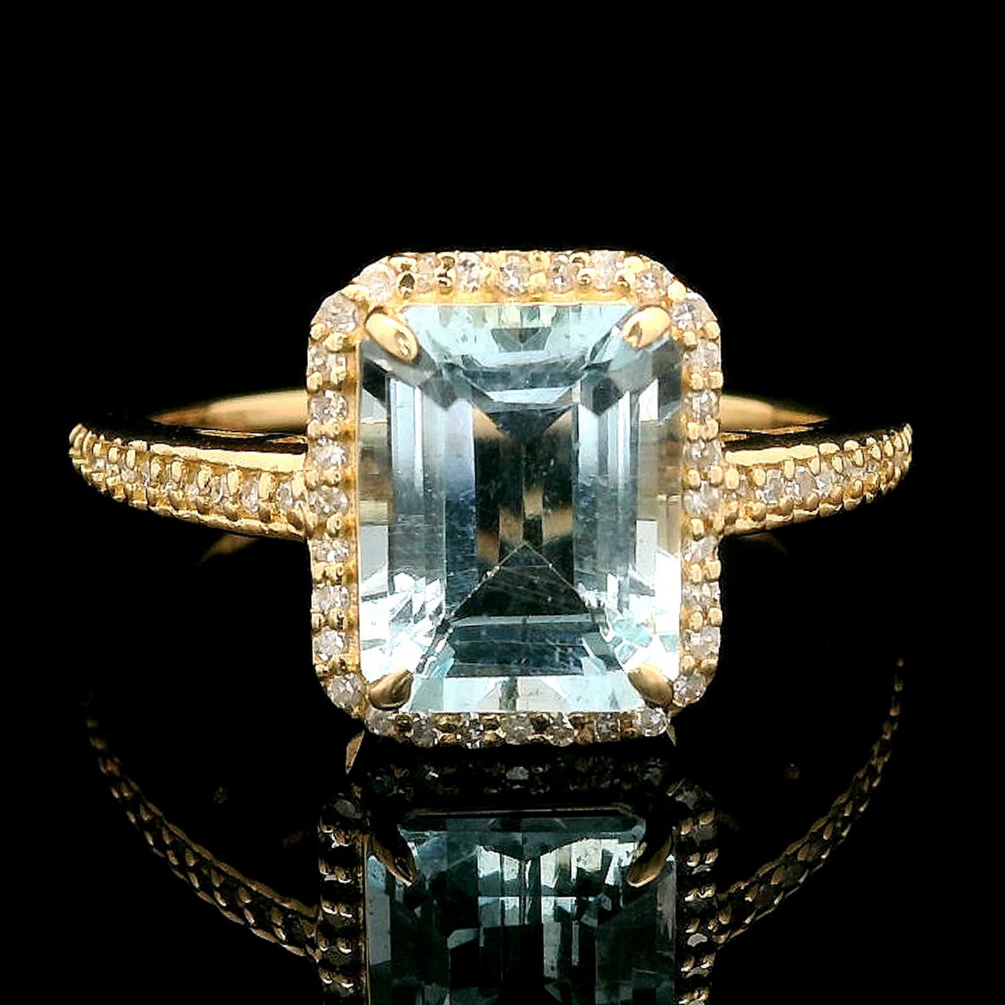 2.39 Ct Octagon Step Cut Natural Aquamarine 14K Gold Ring
