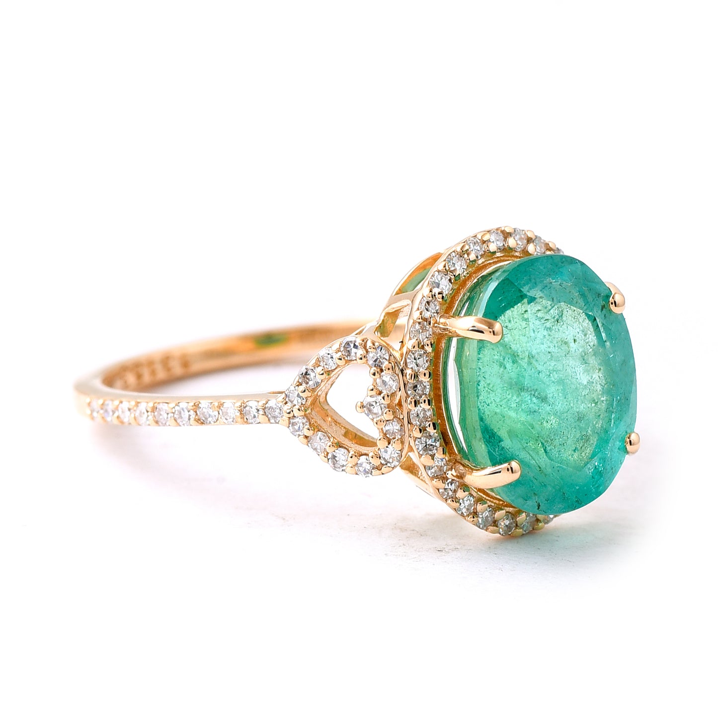 3.28 Ct Oval Mixed Cut Natural Emerald 14K Gold Ring