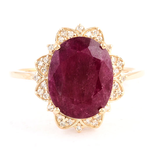 4.81 Ct Oval Mixed Cut Natural Corundum Ruby 14K Gold Ring