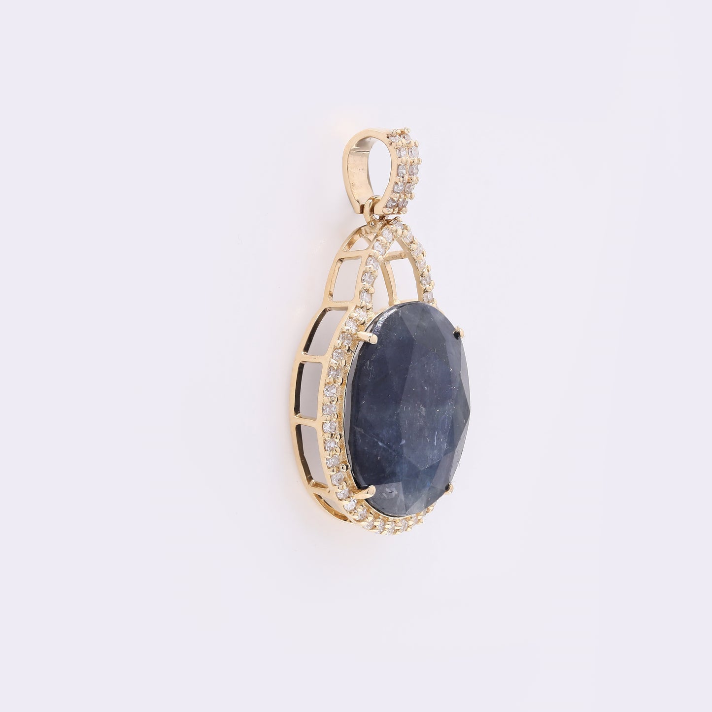 6.36 Ct Oval Mixed Cut Natural Sapphire 14K Gold Pendant