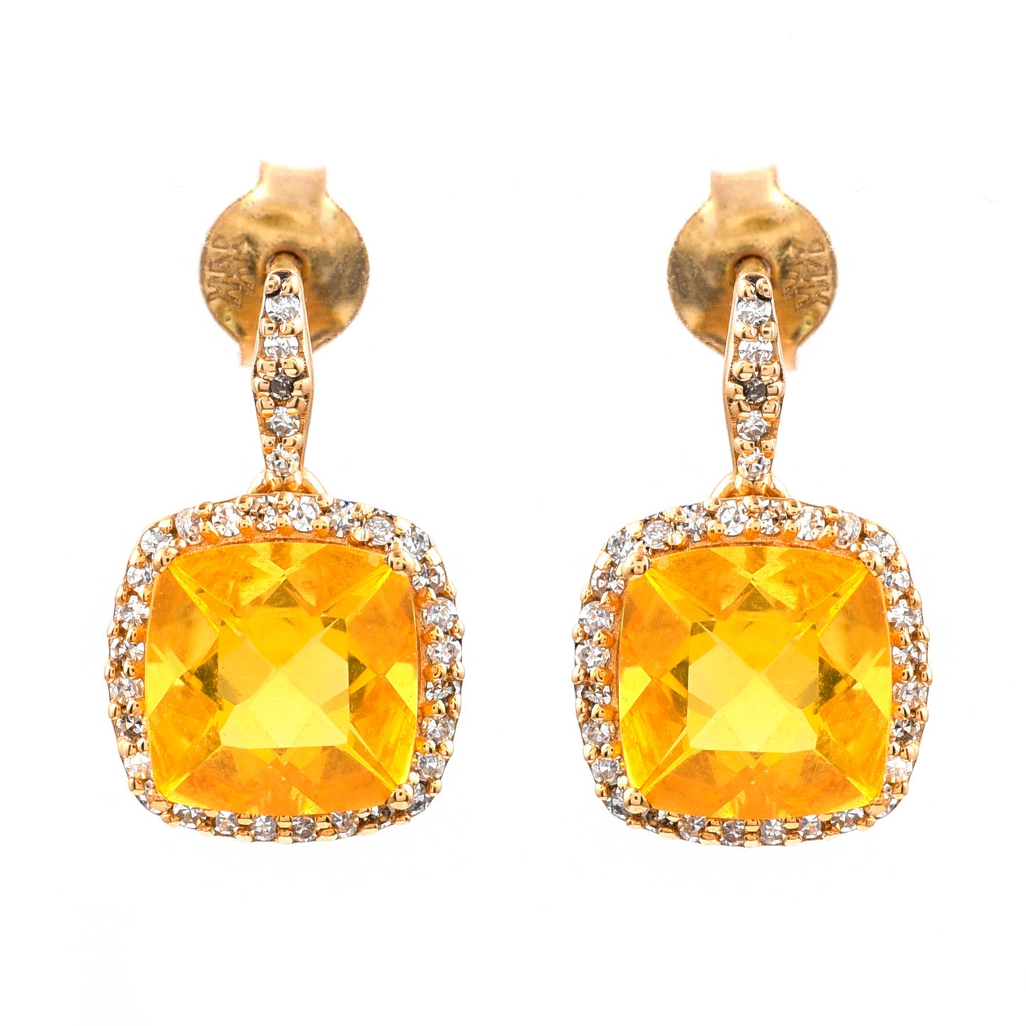 2.21 Ct Cushion Mixed Cut Natural Fire Opal 14K Gold Earrings