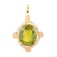 5.57 Ct Cushion Mixed Cut Natural Green Sapphire 14K Gold Pendant