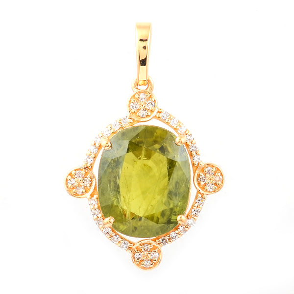 5.57 Ct Cushion Mixed Cut Natural Green Sapphire 14K Gold Pendant