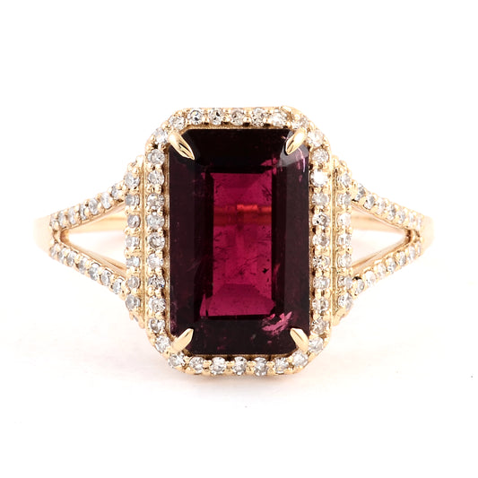 3.25 Ct Emerald Cut Natural Tourmaline 14K Gold Ring