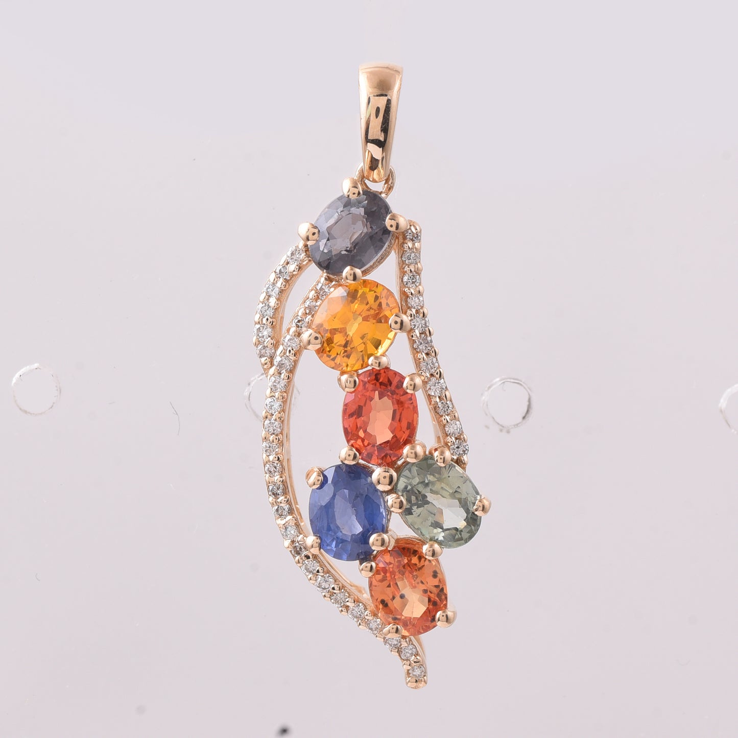 2.75 Ct Oval Mixed Cut Natural Multi-Coloured Sapphire 14K Gold Pendant