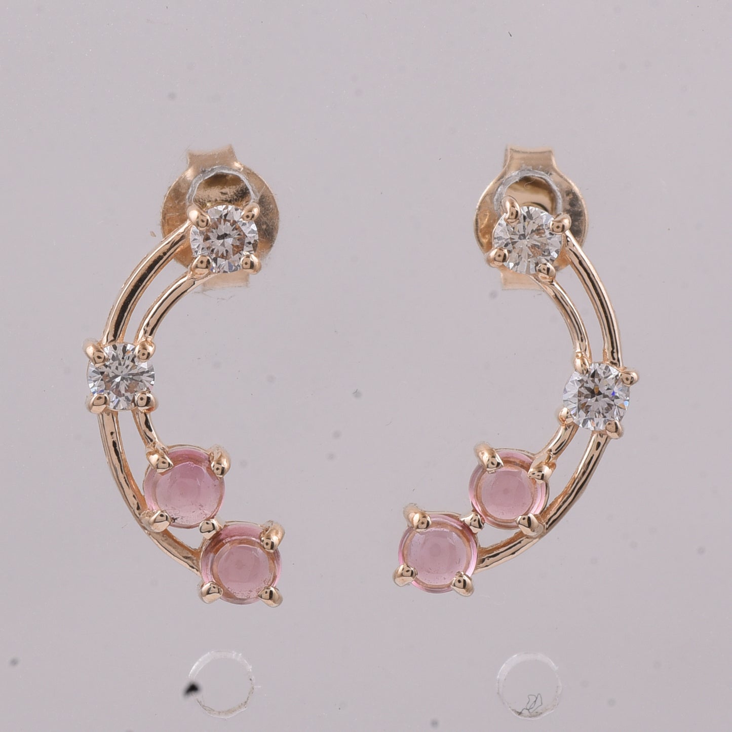 0.87 Ct Round Cabochon Cut Natural Pink Tourmaline 14K Gold Earrings