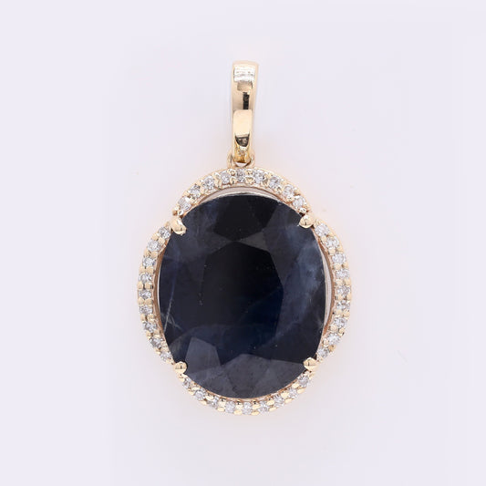 6.13 Ct Oval Mixed Cut Natural Sapphire 14K Gold Pendant