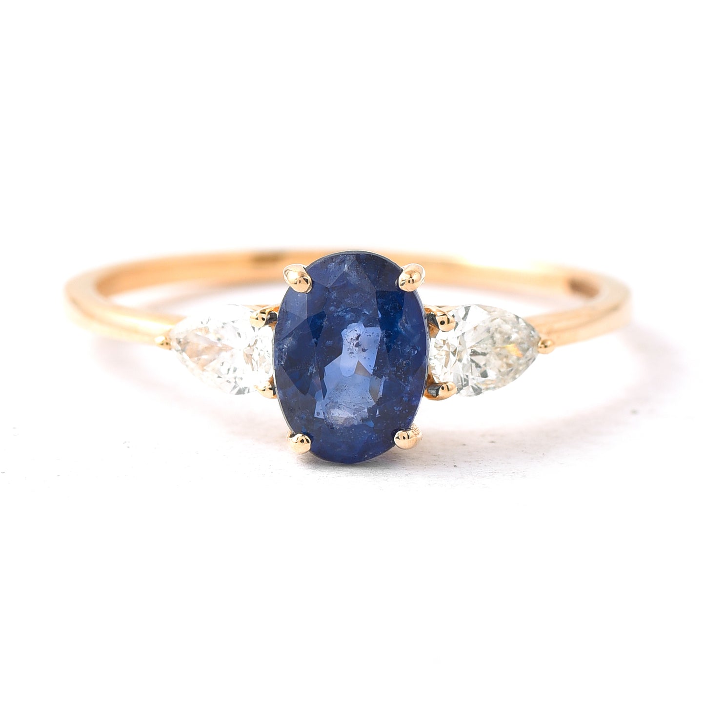 1.29 Ct Oval Mixed Cut Natural Sapphire 14K Gold Ring