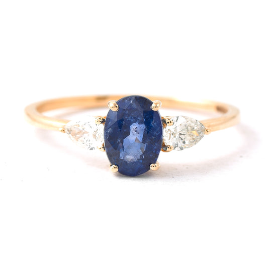 1.29 Ct Oval Mixed Cut Natural Sapphire 14K Gold Ring